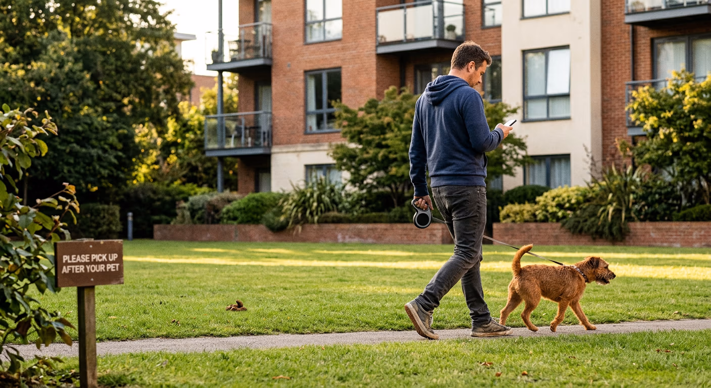 Owner walking dog
